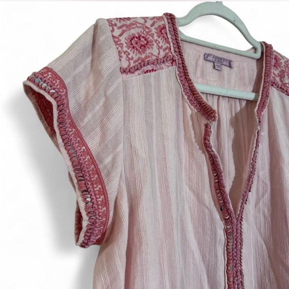 Calypso St. Barth Pink Embroidered V-Neck Blouse | Boho Size Large - Picture 3 of 5